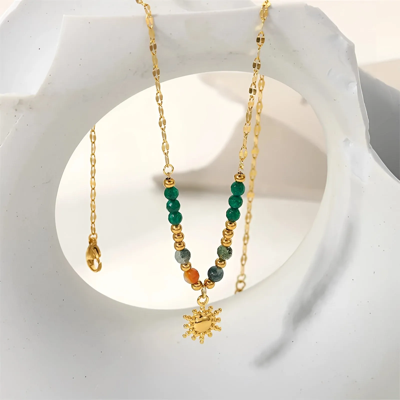 Bohemian Multi-Color Beaded Sun Pendant Necklace - Celestial Jewelry