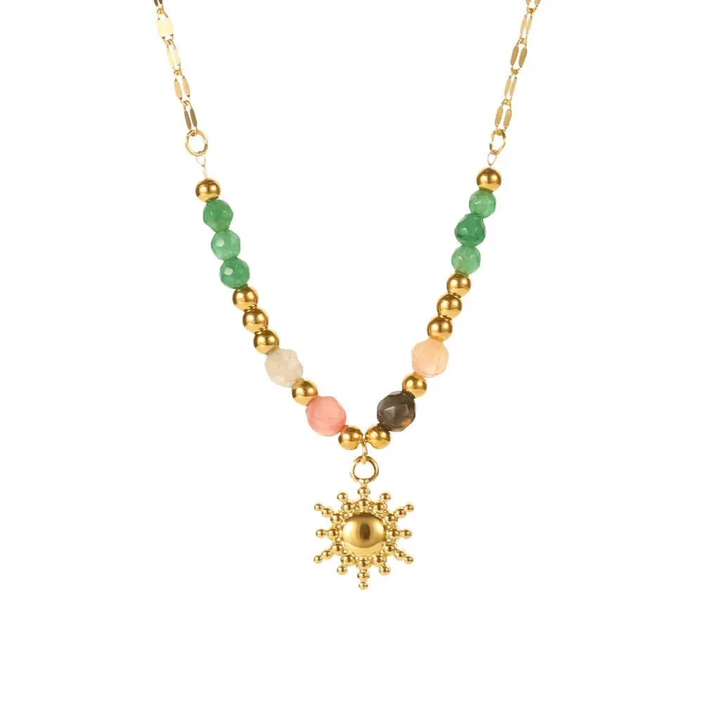 Bohemian Multi-Color Beaded Sun Pendant Necklace - Celestial Jewelry