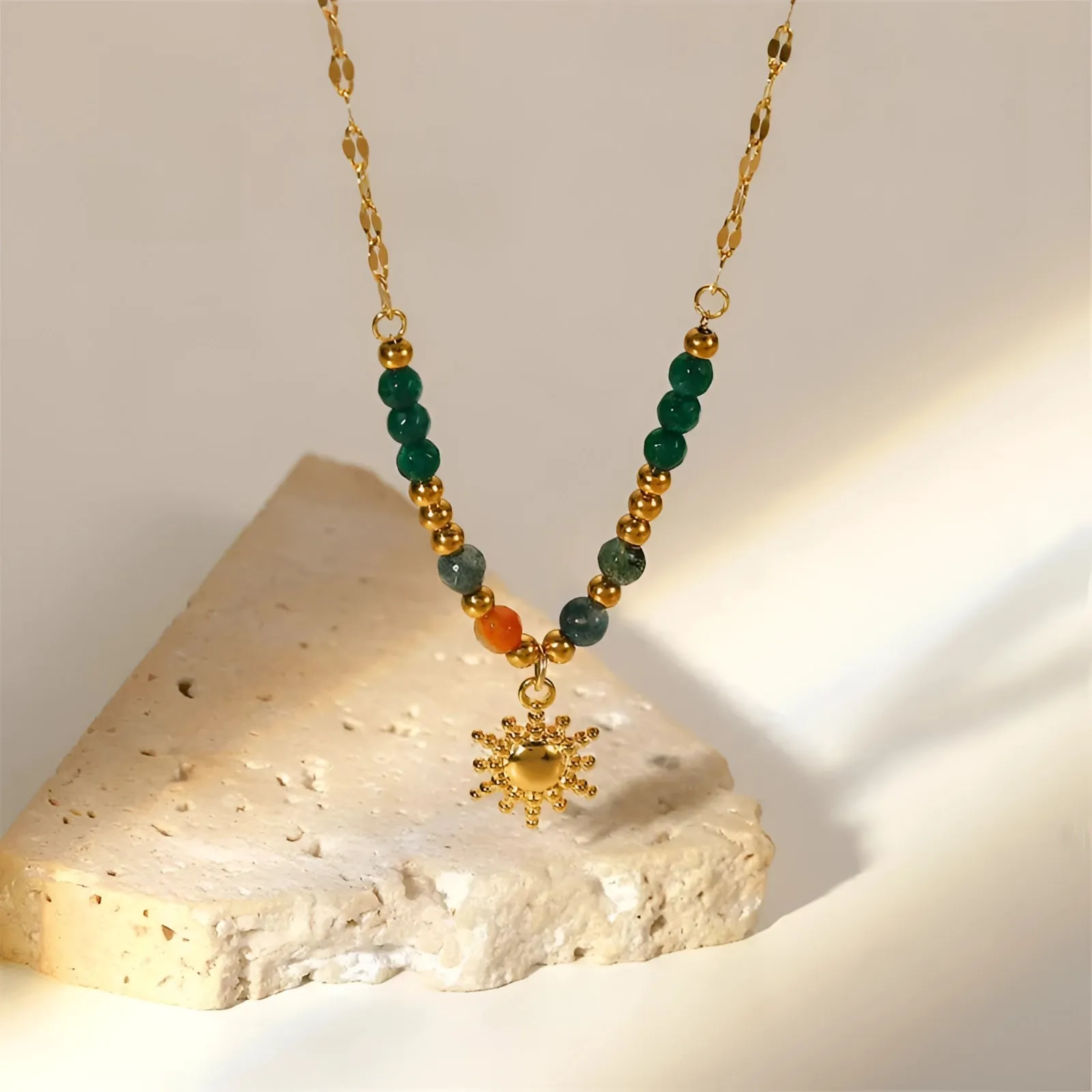 Bohemian Multi-Color Beaded Sun Pendant Necklace - Celestial Jewelry