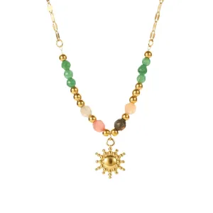 Bohemian Multi-Color Beaded Sun Pendant Necklace - Celestial Jewelry