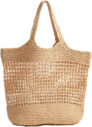 Bohemian Straw Bag,Tote Handmade Bag Hand-woven Women Handbags for Retro Summer Vacation Beach Travel Daily Matching 110