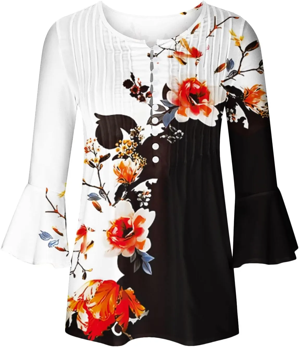 Bohemian Tops for Women Trendy 2023 Sexy Elegant t-Shirt Boho Floral Print 3/4 Bell Sleeve v Neck Shirts Blouse