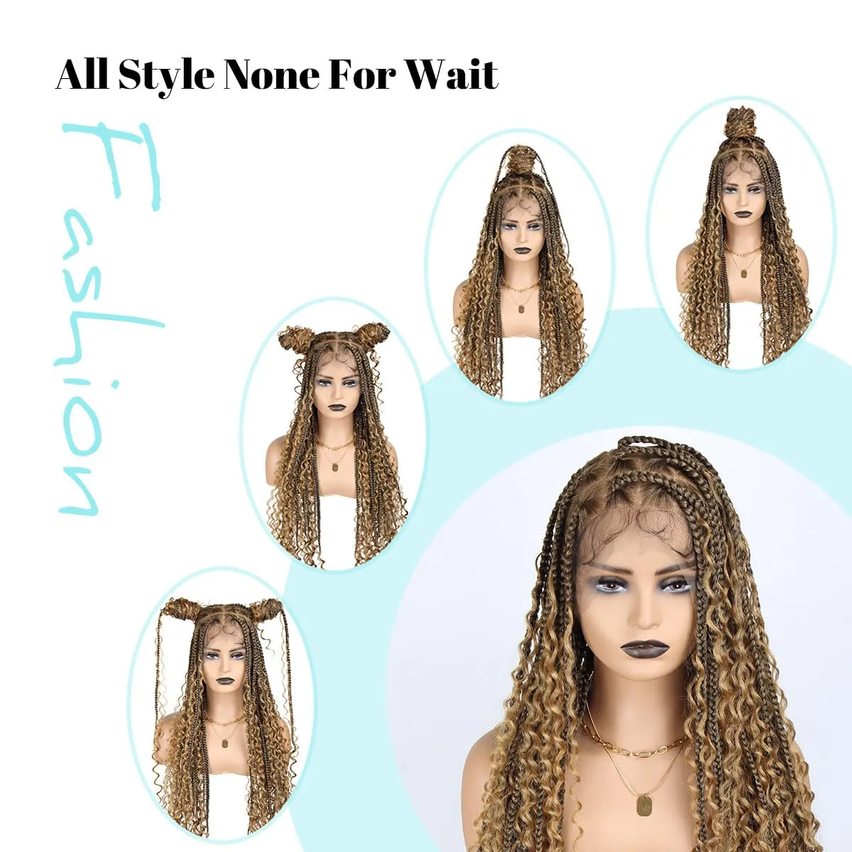Boho Braided Wig 36 inch 360° HD Full Single-layer Lace Braid Wigs for Black Women Square Knotless Box Braid Wig with Baby Hair Handmade Synthetic Hair Blended Lace Front Wig Ombre brown