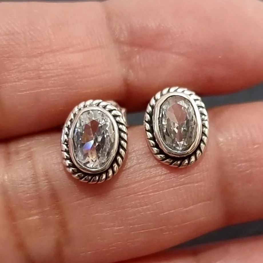 Boho Oval Cubic Zirconia Studs Earrings, 925 Sterling Silver, S4CZ