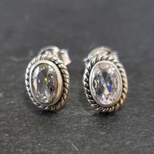 Boho Oval Cubic Zirconia Studs Earrings, 925 Sterling Silver, S4CZ