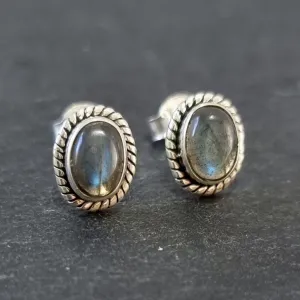 Boho Oval Labradorite Studs Earrings, 925 Sterling Silver, S4LAB