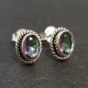Boho Oval Mystic Topaz Studs Earrings, 925 Sterling Silver, S4MT