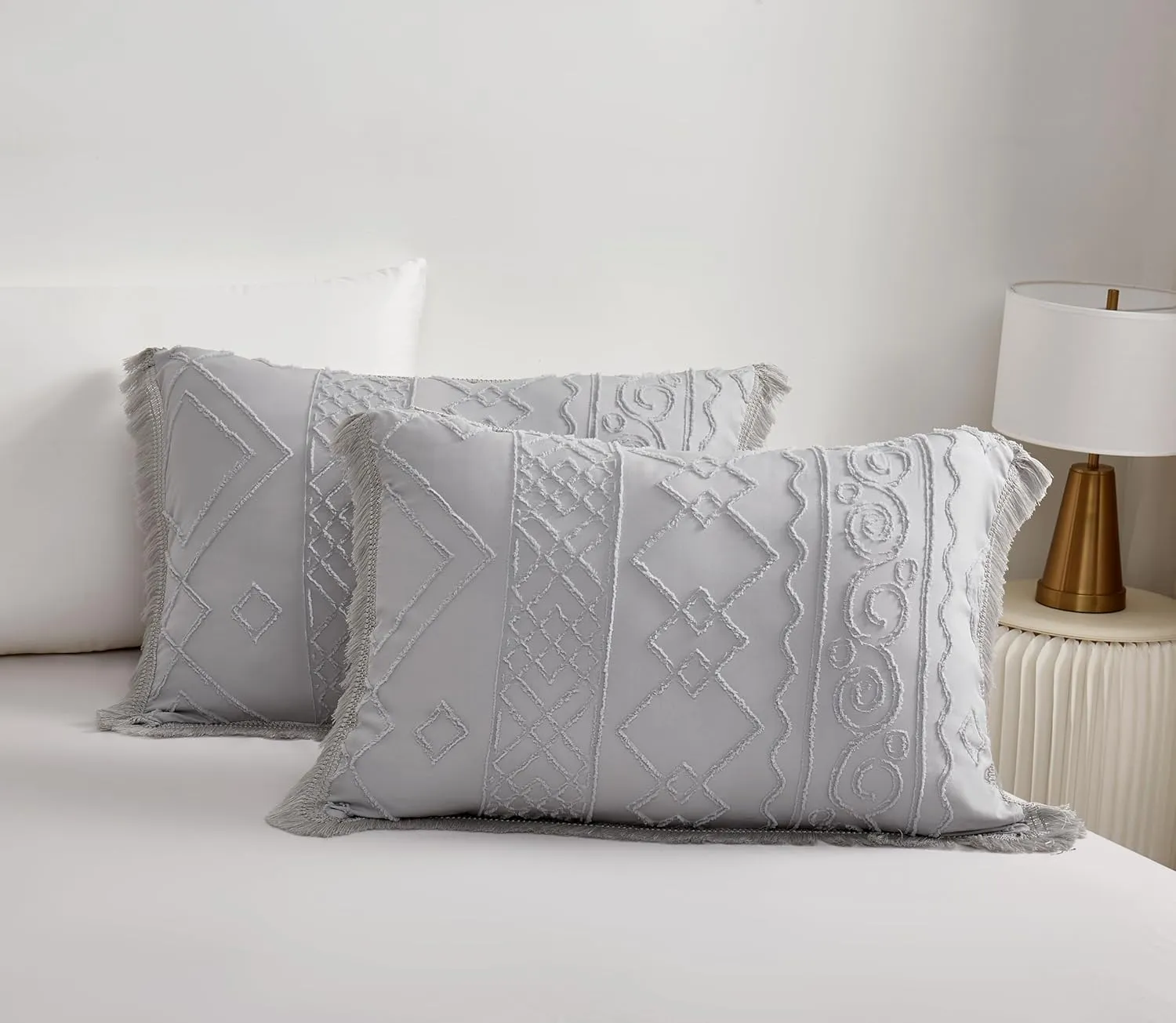 Boho Queen Comforter Set Grey 3 Pieces Tufted Tassel Comforter Set Queen Size Lightweight Queen Size Comforter Sets Shabby Chic Farmhouse Fluffy Gray Comforter Queen Bed Set Gift Choice