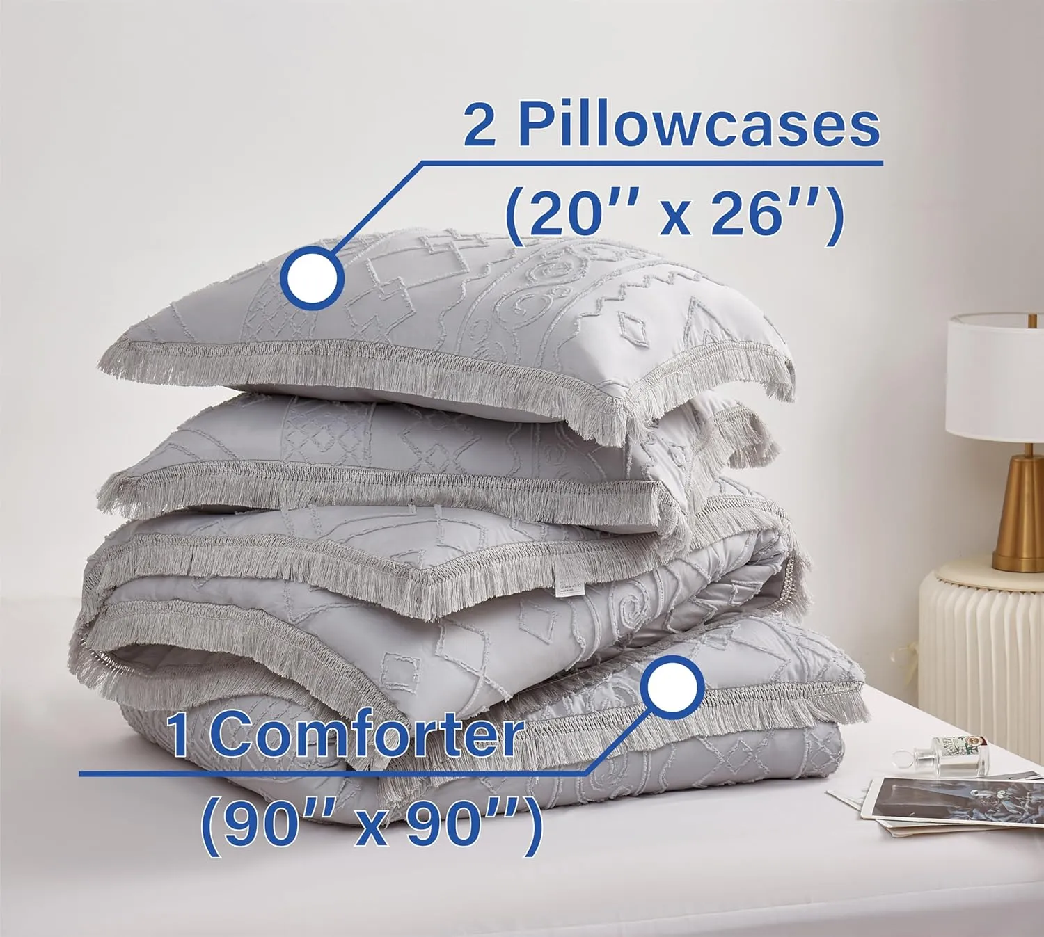 Boho Queen Comforter Set Grey 3 Pieces Tufted Tassel Comforter Set Queen Size Lightweight Queen Size Comforter Sets Shabby Chic Farmhouse Fluffy Gray Comforter Queen Bed Set Gift Choice