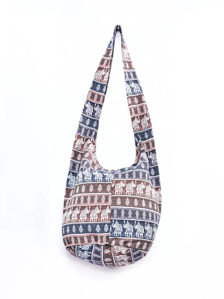 Bohotusk Striped Elephant Multi Stripe Cotton Canvas Sling Shoulder Bag
