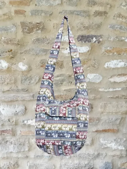 Bohotusk Striped Elephant Multi Stripe Cotton Canvas Sling Shoulder Bag