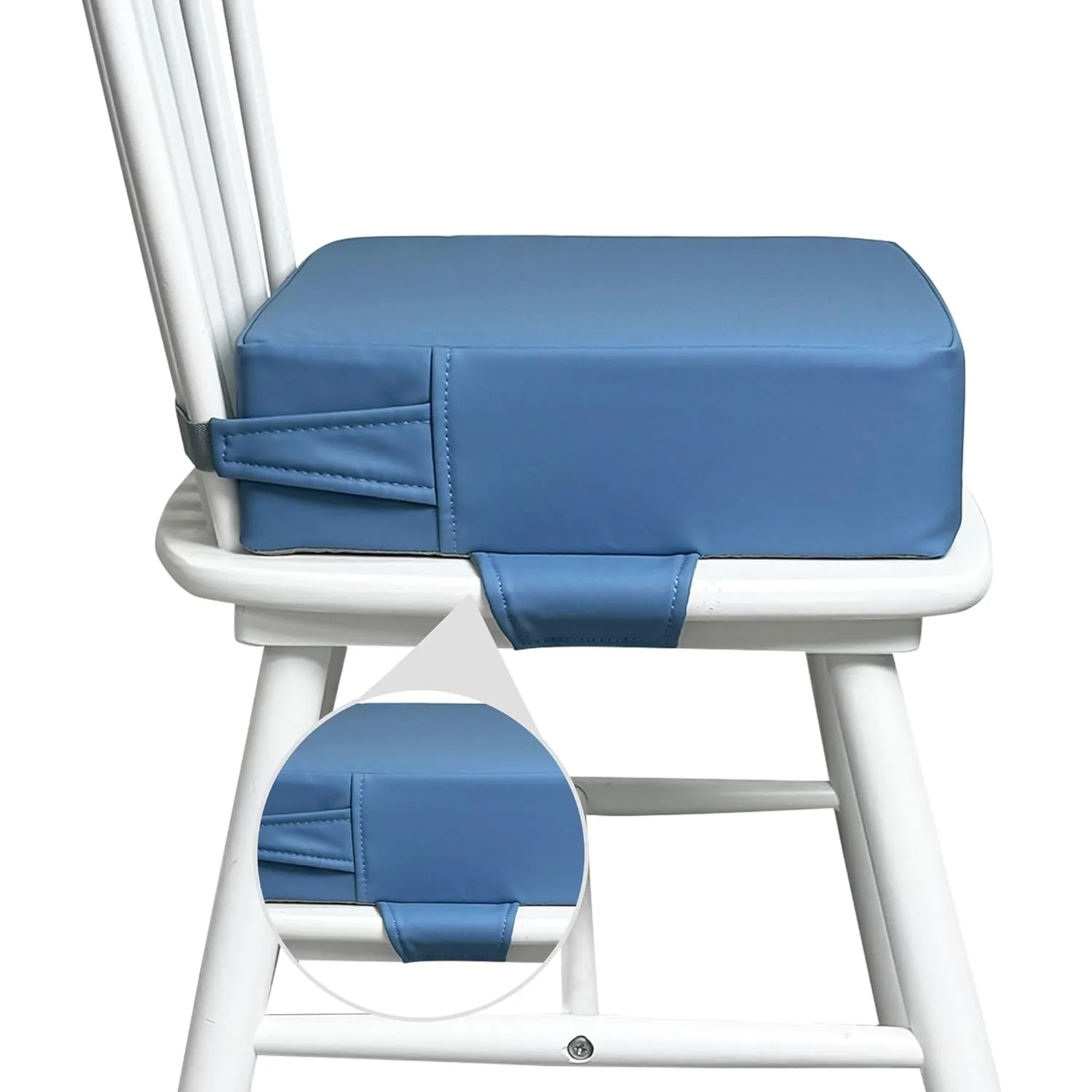 Booster Seat for Kitchen Chair (PU Material),Toddler Booster Seats for Dining Table Portable for Travel Camping Eating Double Safe Straps Non-Slip Bottom (Blue)
