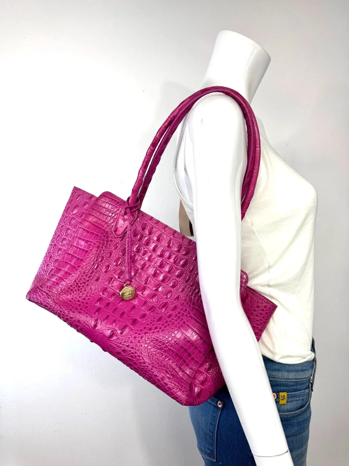 BRAHMIN MELBOURNE CROC EMBOSSED LEATHER TOTE BAG