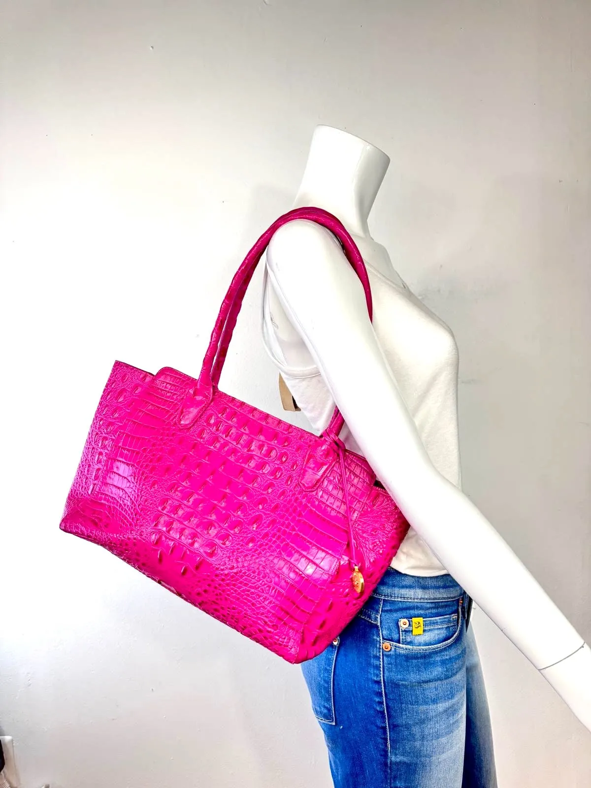 BRAHMIN MELBOURNE CROC EMBOSSED LEATHER TOTE BAG