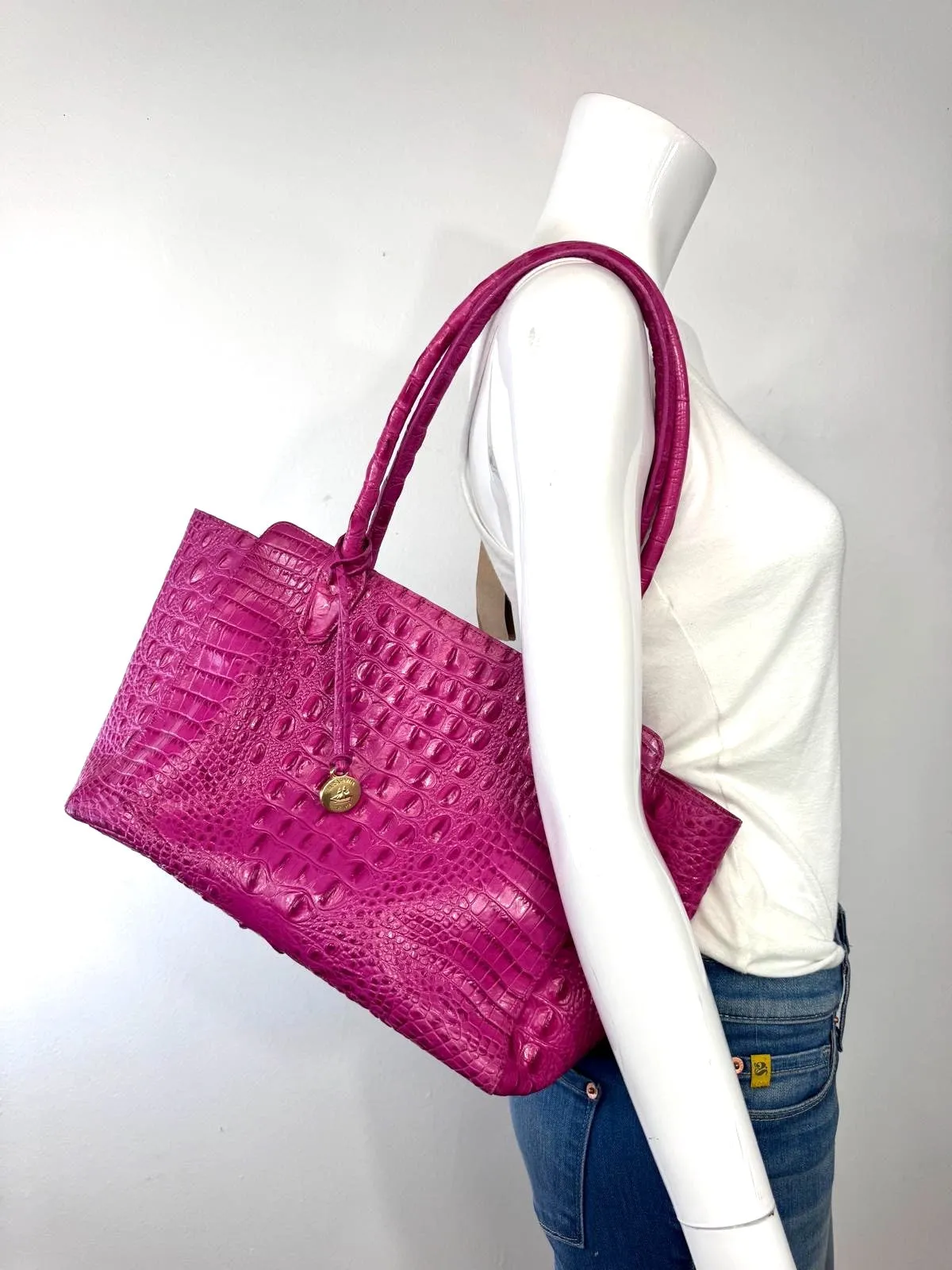 BRAHMIN MELBOURNE CROC EMBOSSED LEATHER TOTE BAG