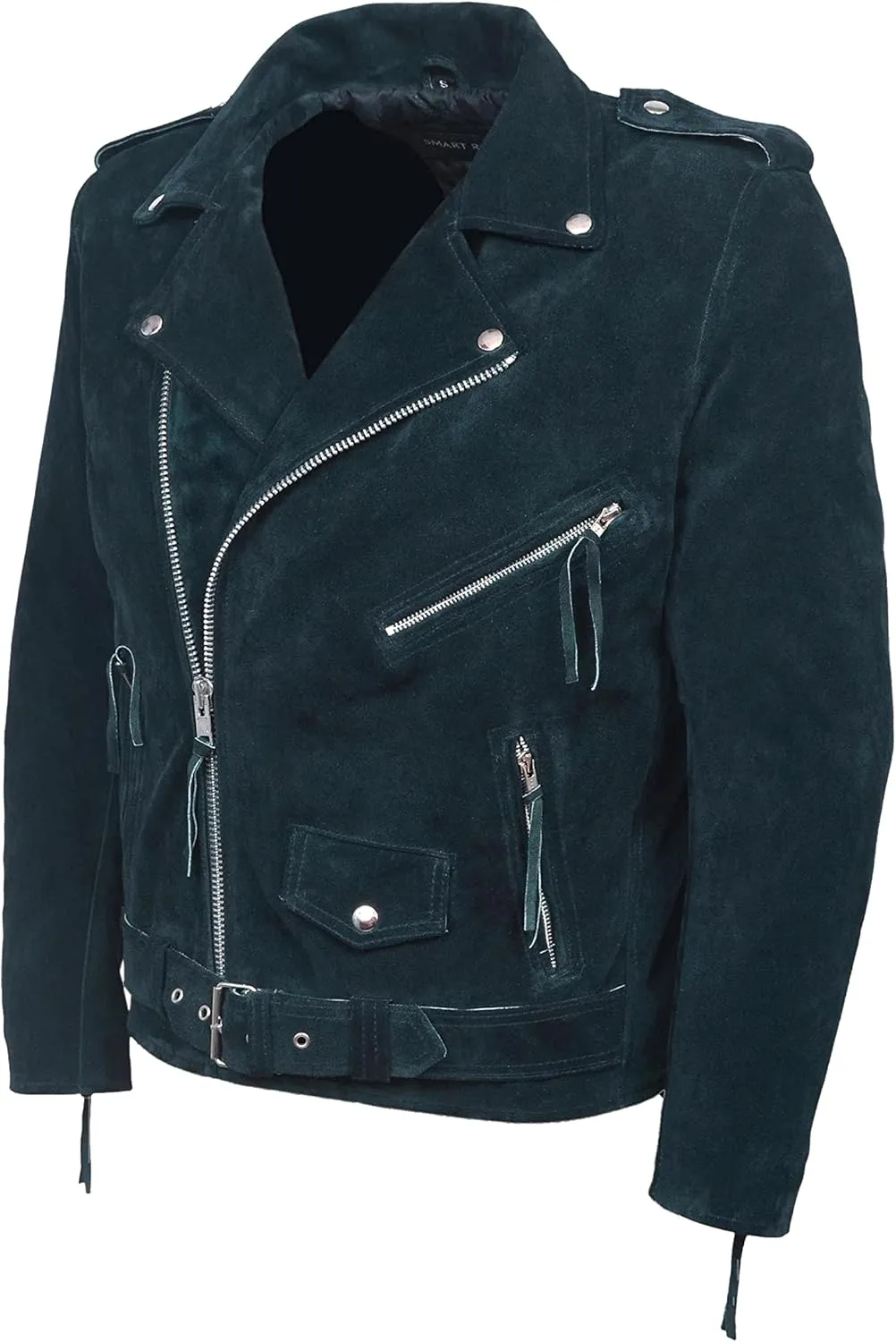 BRANDO Navy Blue Real Suede Men's Classic Motorcycle Biker Real Leather Jacket MBF