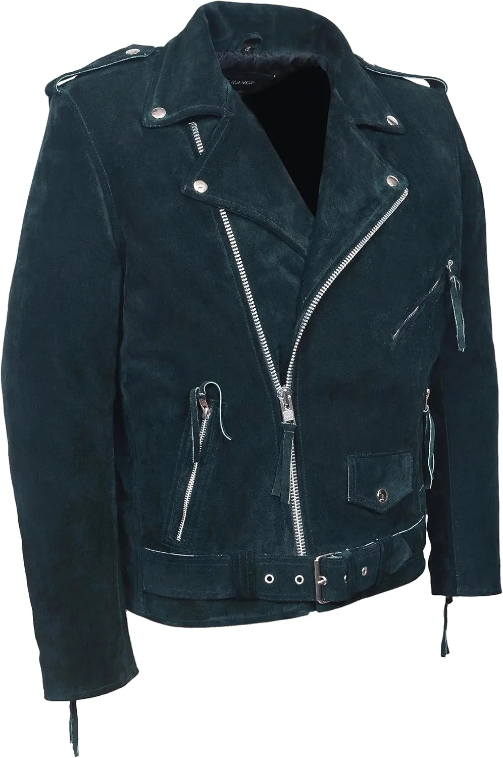 BRANDO Navy Blue Real Suede Men's Classic Motorcycle Biker Real Leather Jacket MBF