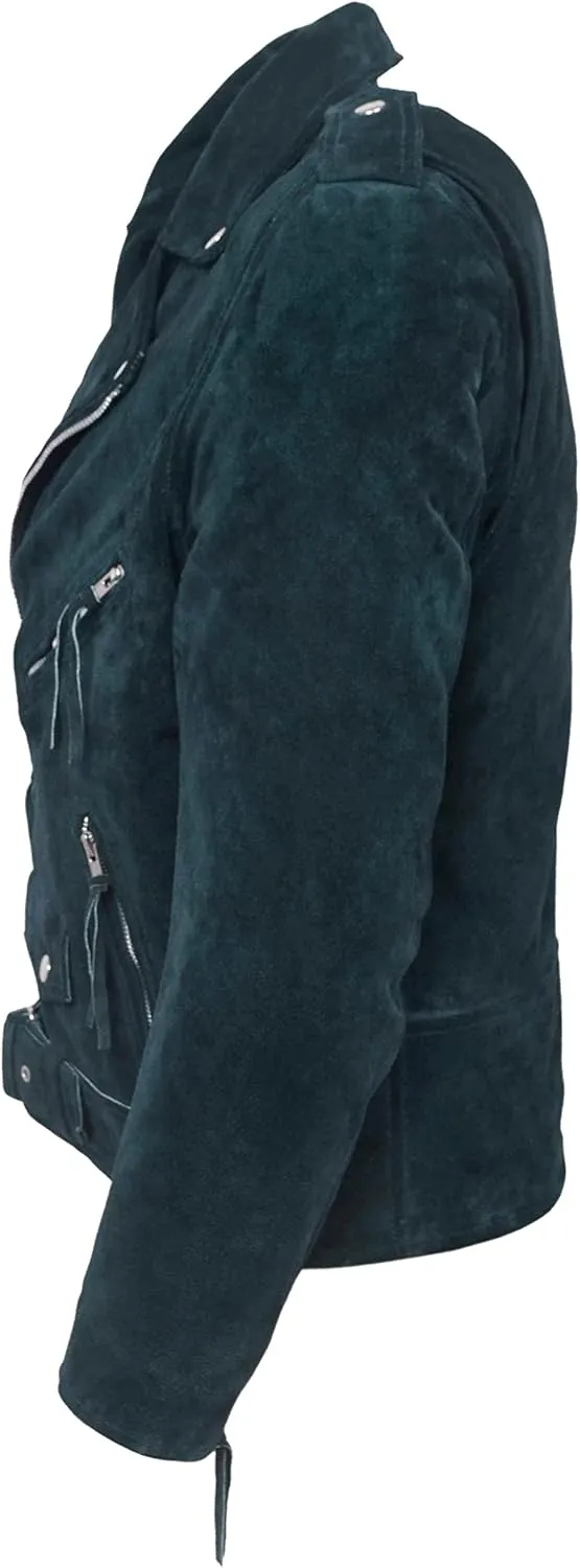 BRANDO Navy Blue Real Suede Men's Classic Motorcycle Biker Real Leather Jacket MBF