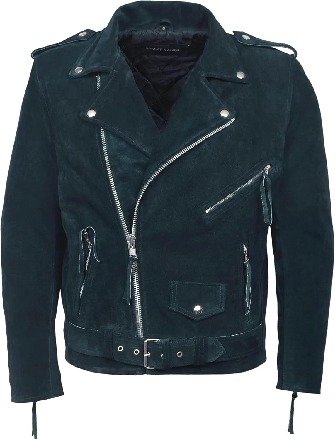 BRANDO Navy Blue Real Suede Men's Classic Motorcycle Biker Real Leather Jacket MBF