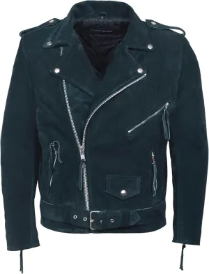 BRANDO Navy Blue Real Suede Men's Classic Motorcycle Biker Real Leather Jacket MBF