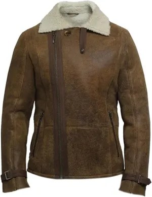 BRANDSLOCK Mens Aviator Genuine Shearling Sheepskin Leather Bomber Jacket