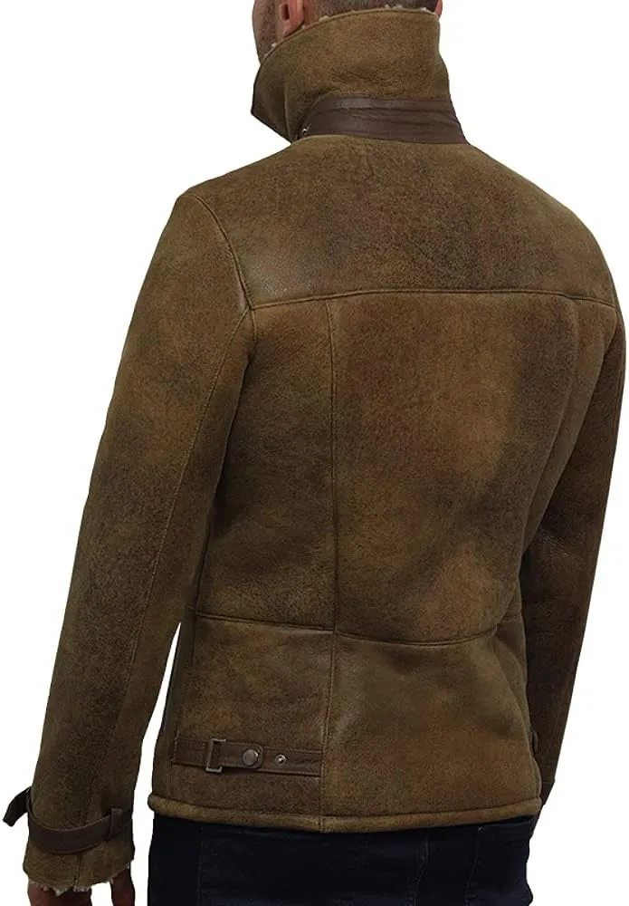 BRANDSLOCK Mens Aviator Genuine Shearling Sheepskin Leather Bomber Jacket