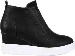 Brinley Co Womens CLAYRE-BLU-075 Leather Hight Top Zipper Fashion Sneakers