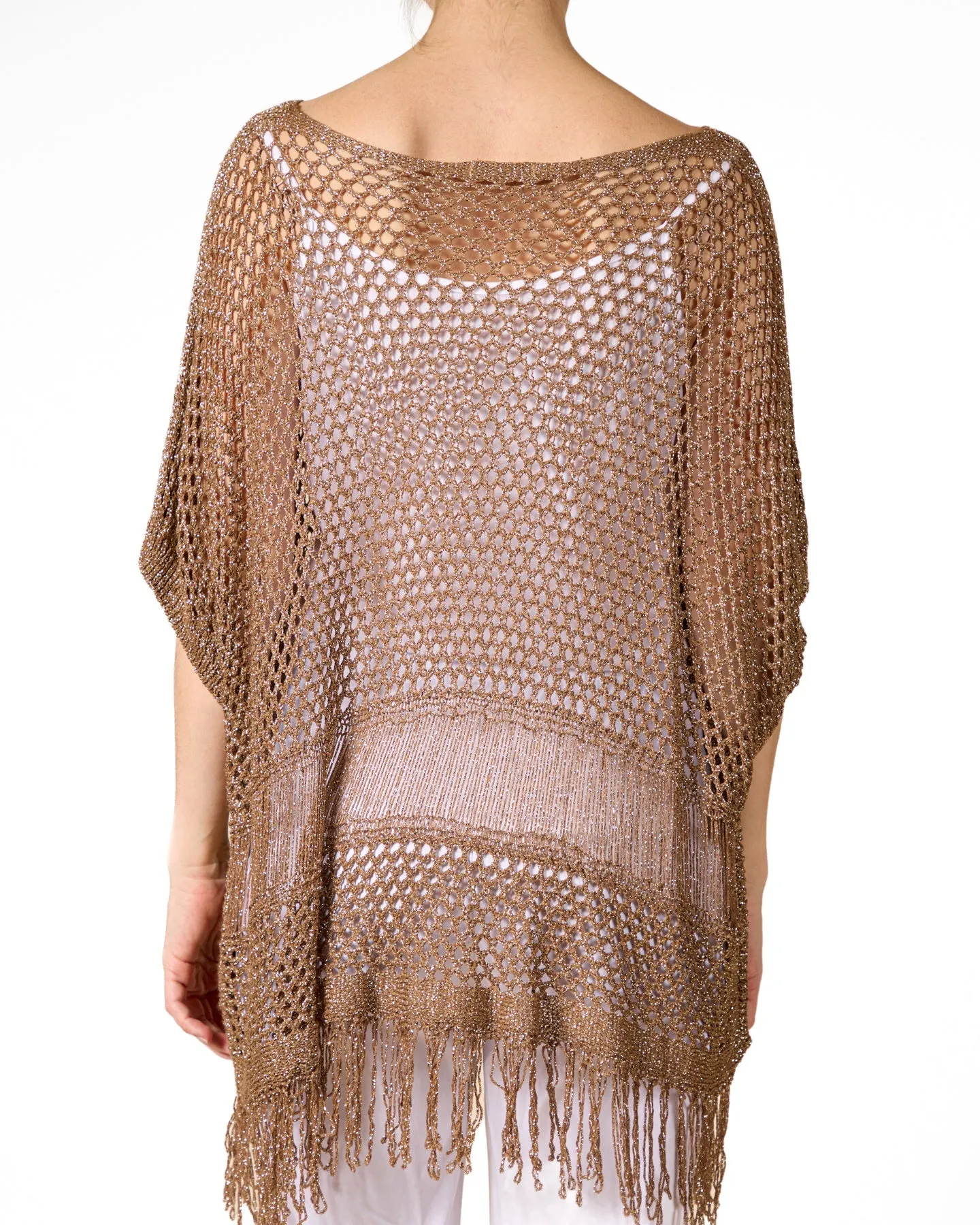 Bronze Lurex Fringe Crochet Sweater