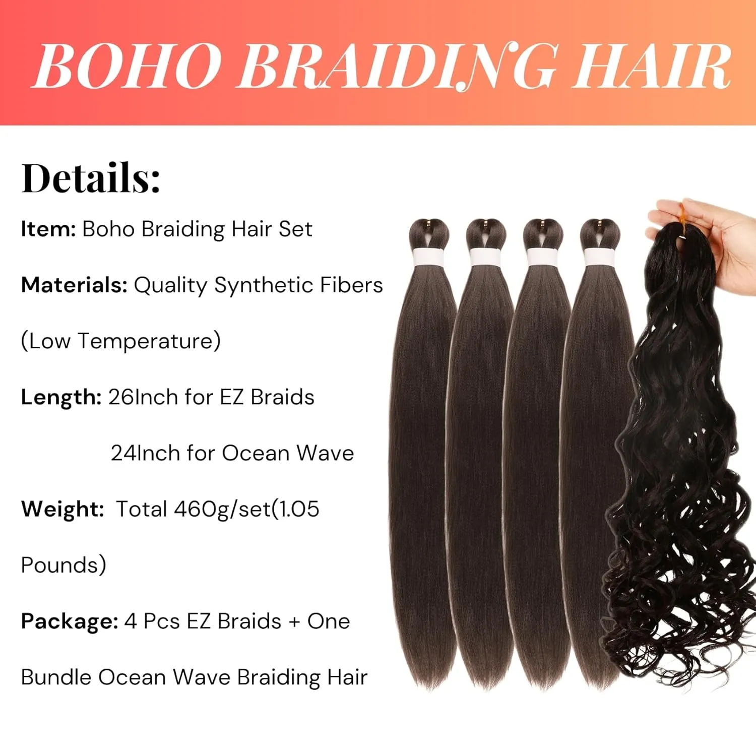 Brown Braiding Hair Pre Stretched for Boho Braids 4# Ocean Wave Crochet Boho Braiding Hair Hypoallergenic Extensions for Box Bohemian Braids knotless ez Braid Pre Stretched