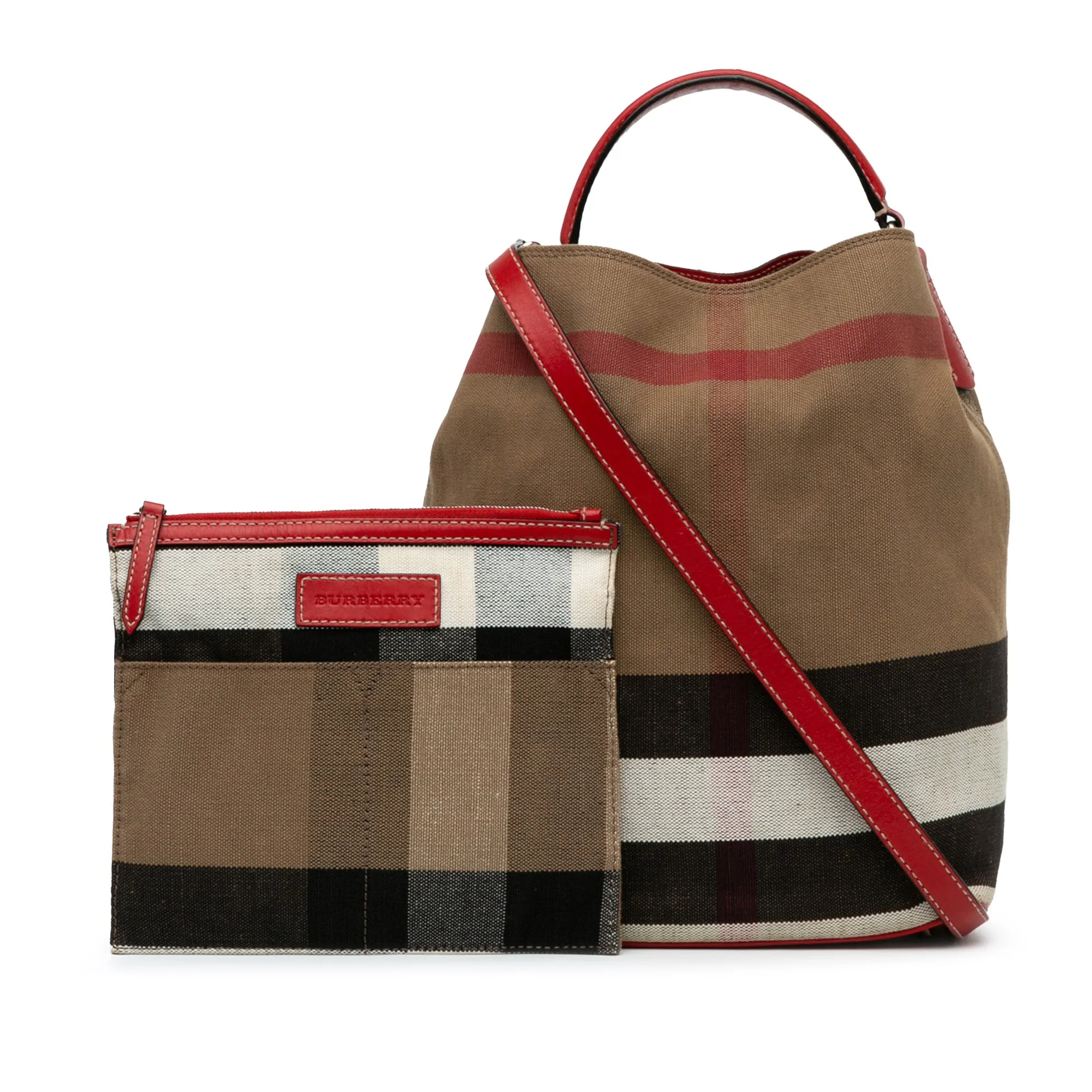 Brown Burberry House Check Canvas Ashby Satchel
