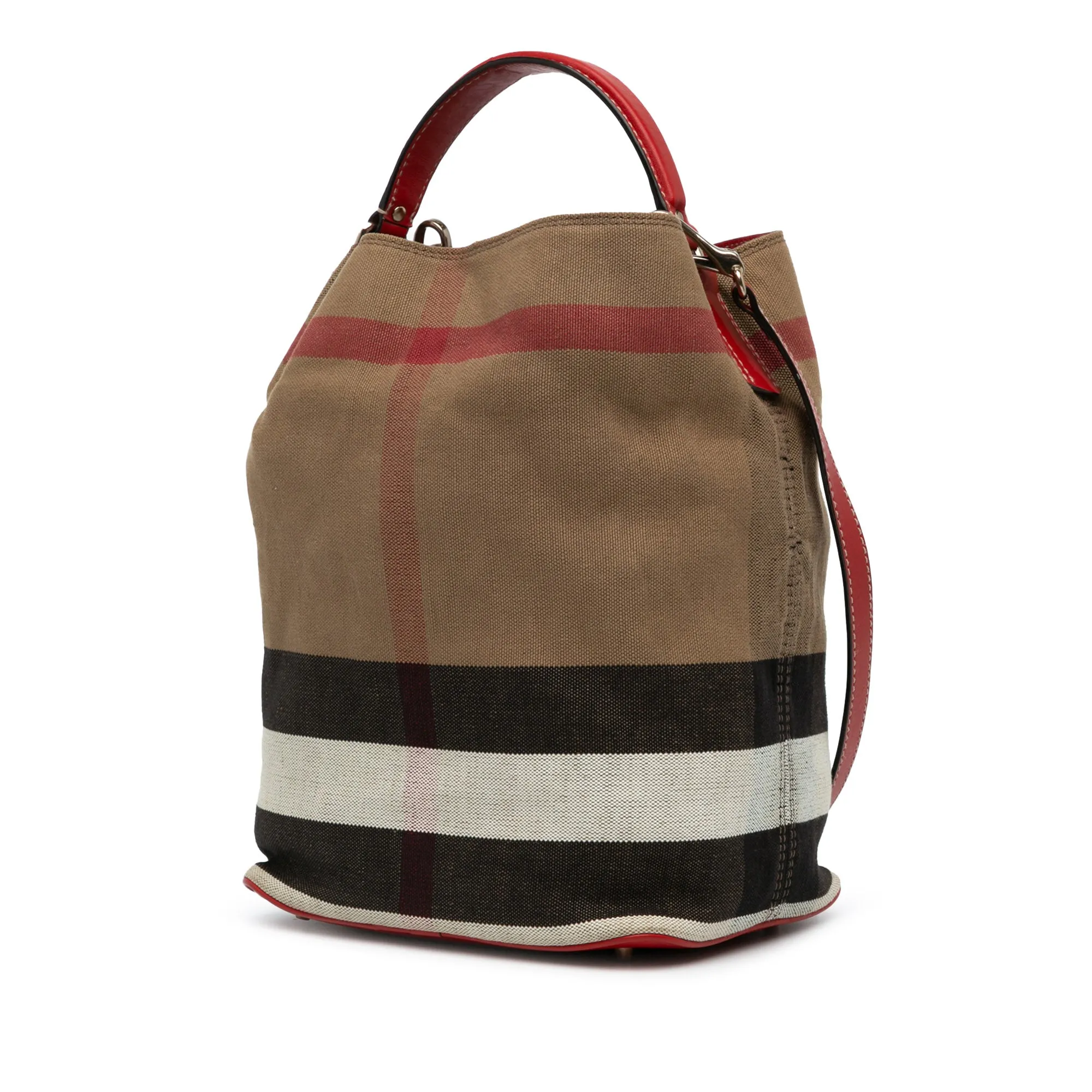 Brown Burberry House Check Canvas Ashby Satchel
