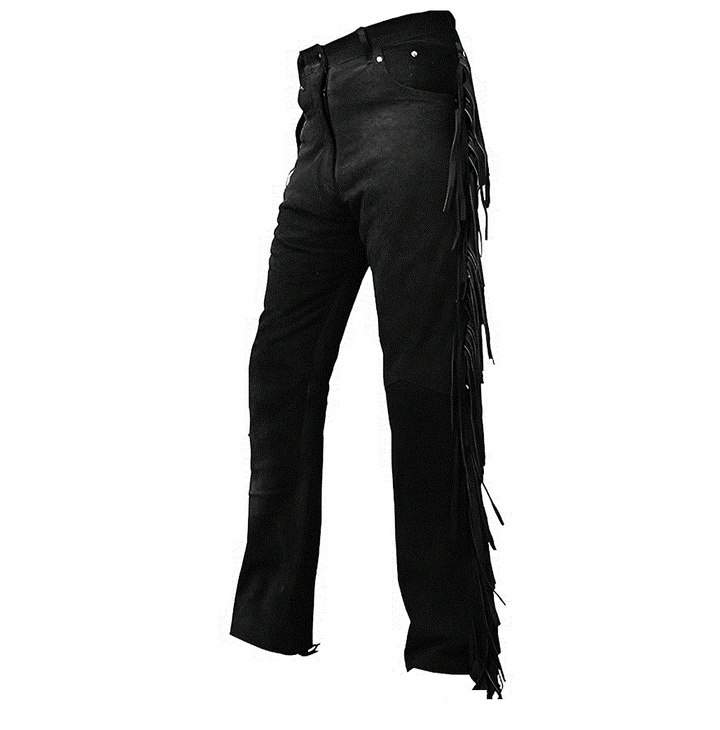 Brown Suede Leather Fringe Pants For Men Western Pant MFP1131