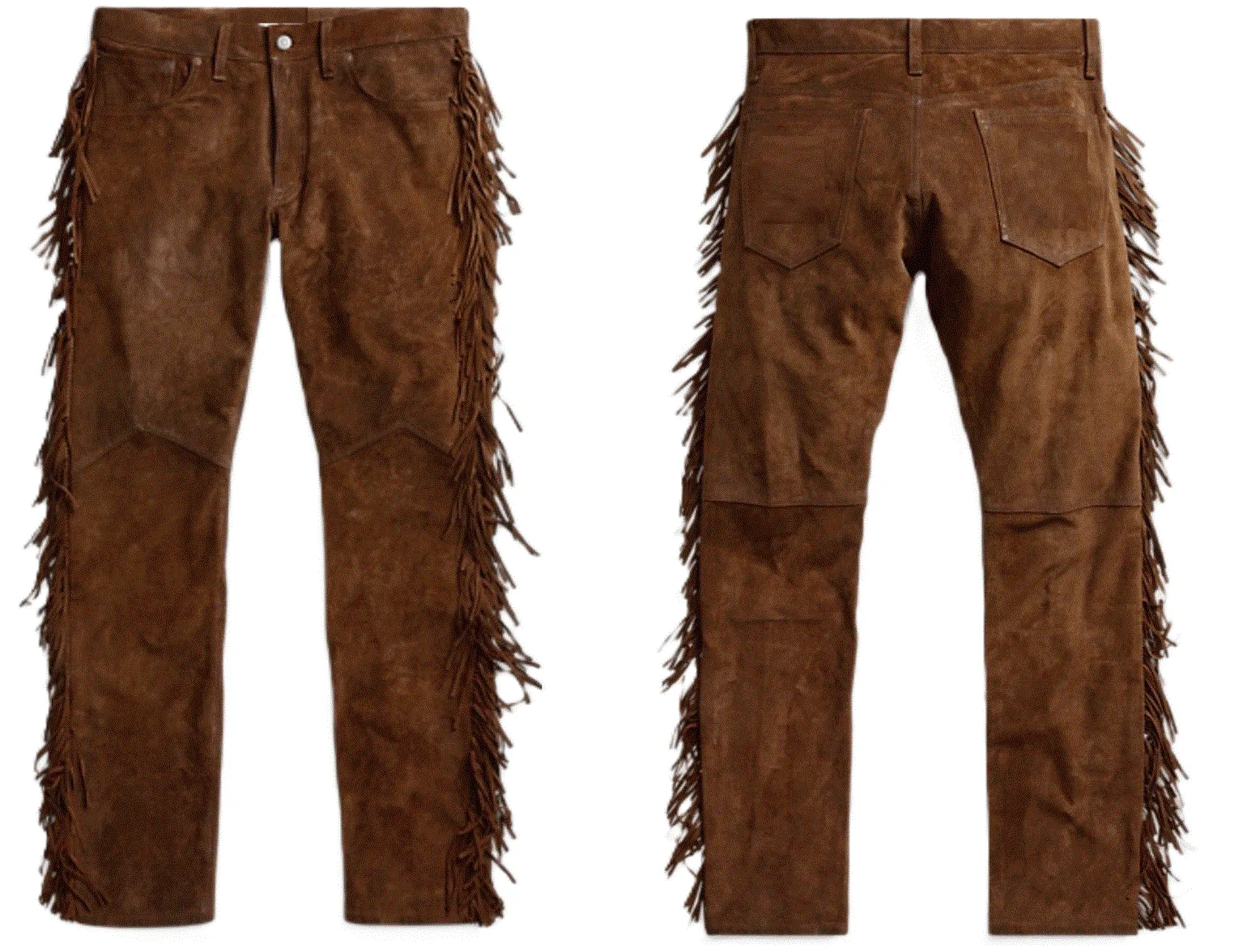 Brown Suede Leather Fringe Pants Jeans Style For Men Western Pant MFP1107