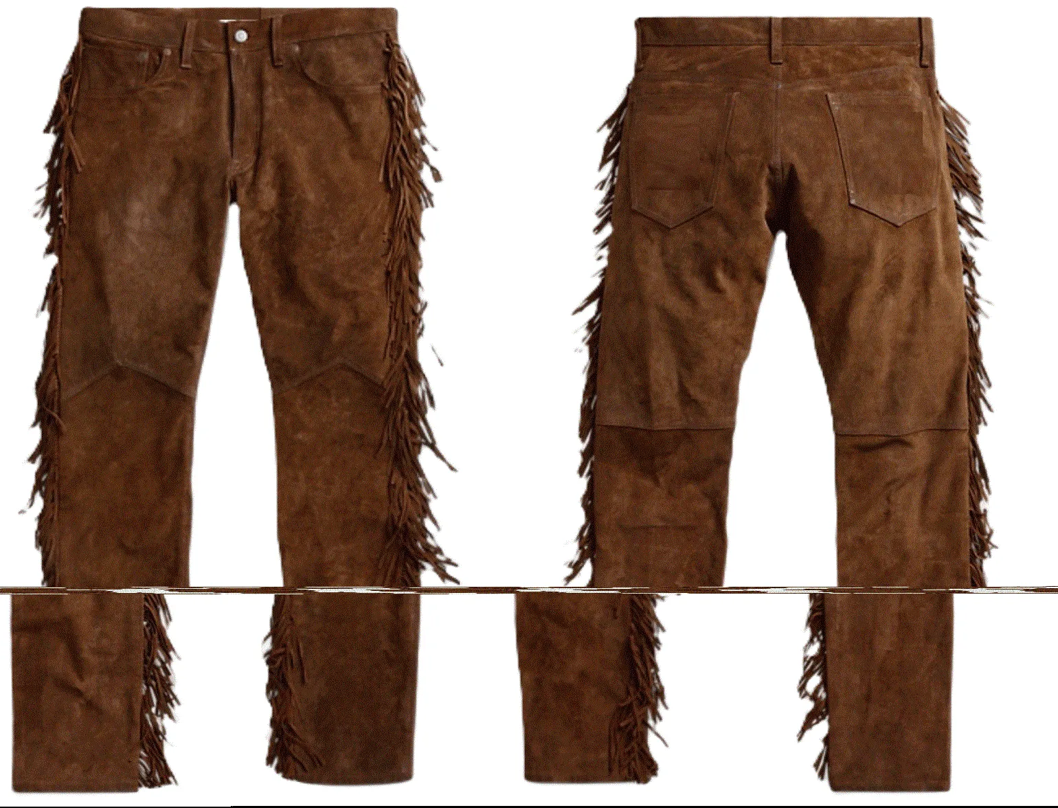 Brown Suede Leather Fringe Pants Jeans Style For Men Western Pant MFP1107