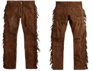 Brown Suede Leather Fringe Pants Jeans Style For Men Western Pant MFP1107