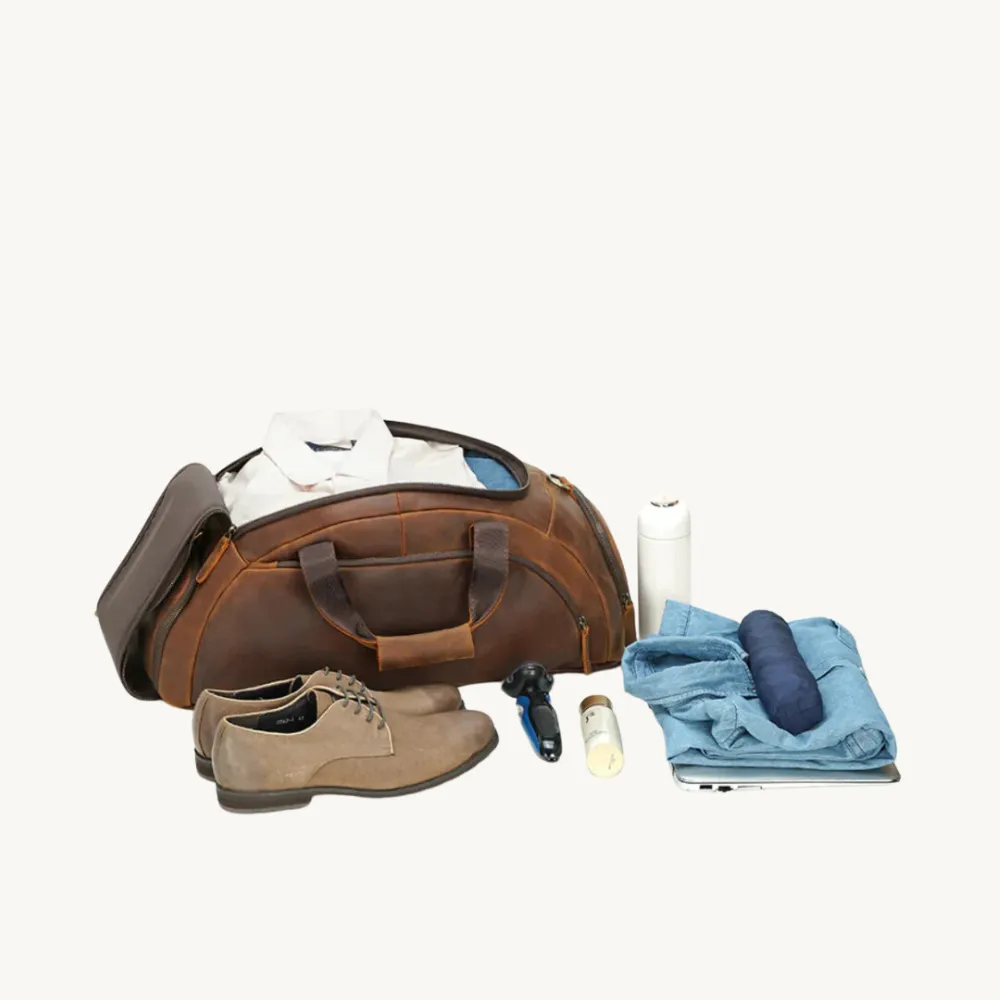﻿Brown Trove Leather Duffel Bag