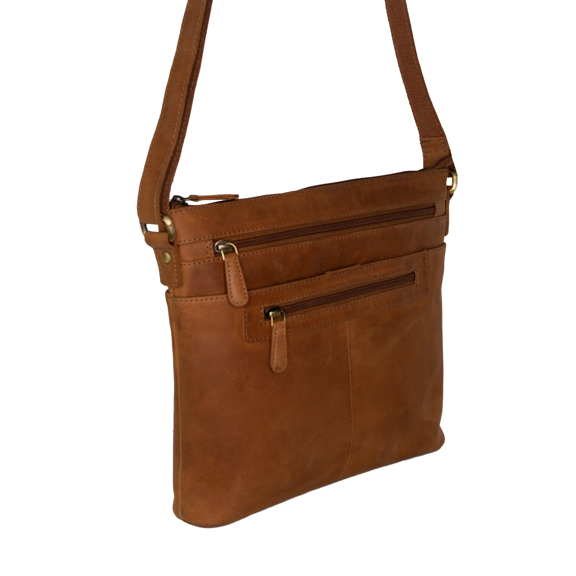 Brunswick - (New England Buff Leather) Multi Zip Cross Body Bag