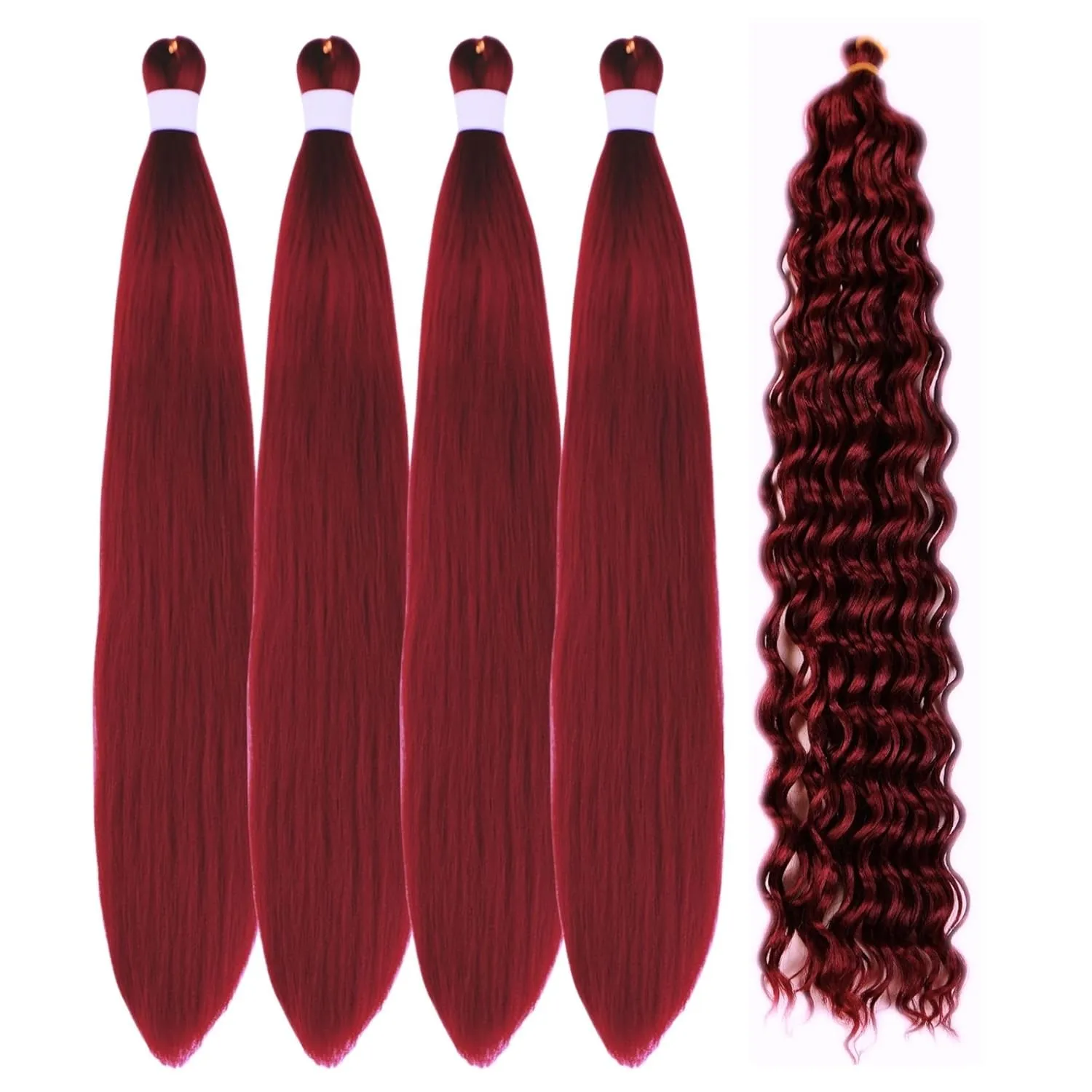 Burgundy Braiding Hair Pre Stretched for Boho Braids Synthetic Pre-stretched Knotless 900# Boho Braiding Hair Non toxic