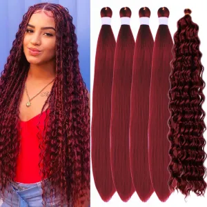 Burgundy Braiding Hair Pre Stretched for Boho Braids Synthetic Pre-stretched Knotless 900# Boho Braiding Hair Non toxic