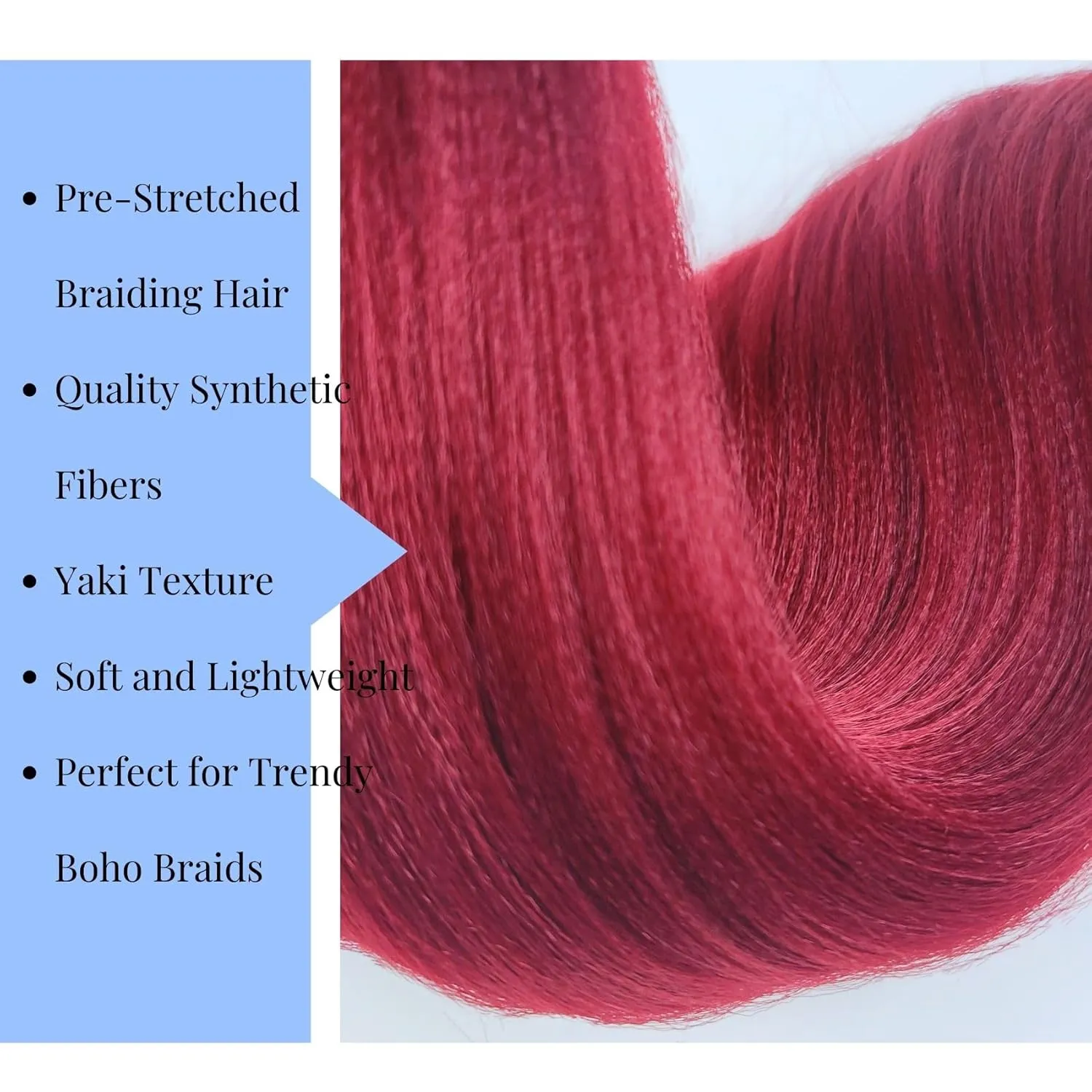 Burgundy Braiding Hair Pre Stretched for Boho Braids Synthetic Pre-stretched Knotless 900# Boho Braiding Hair Non toxic