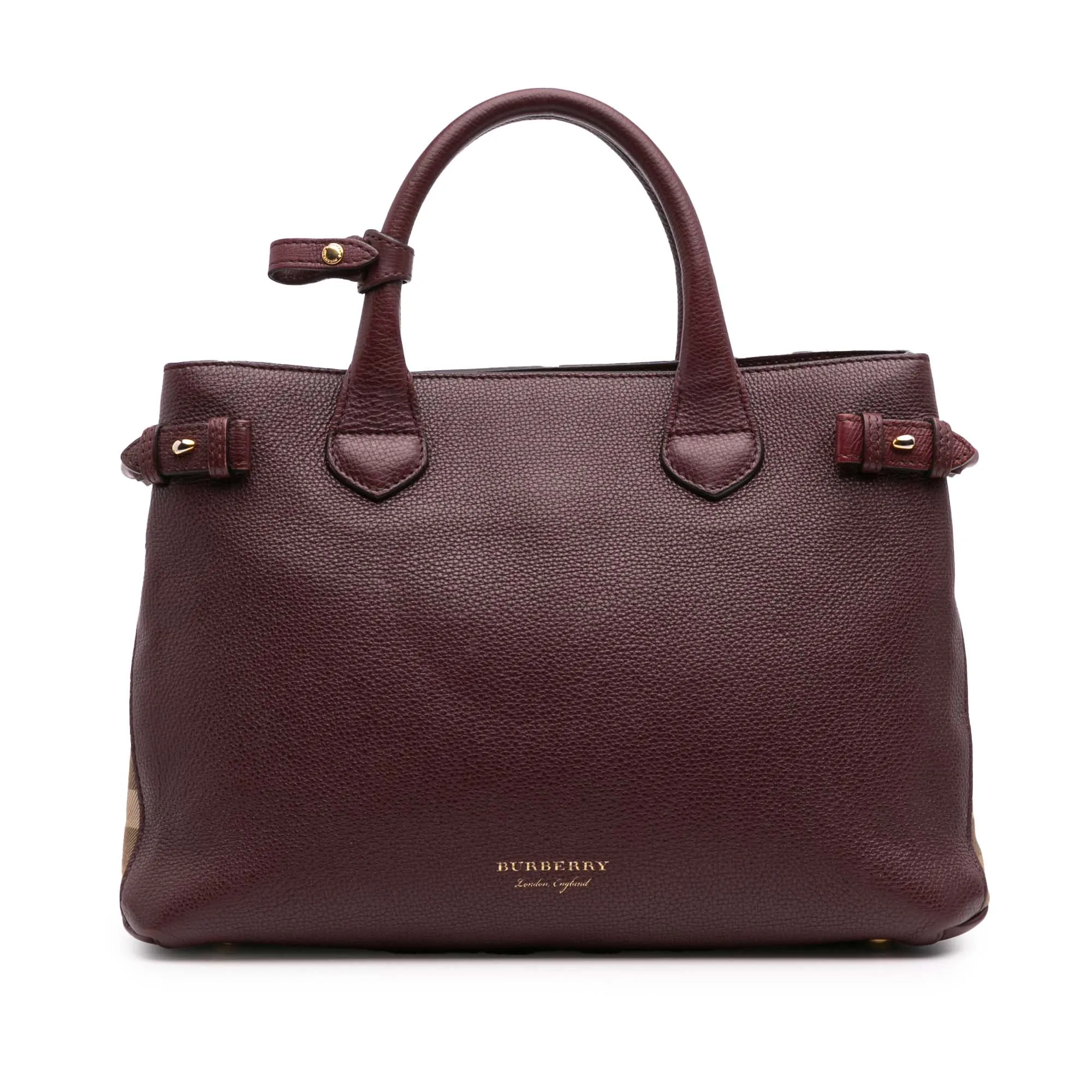 Burgundy Burberry Medium Leather and House Check Banner Satchel