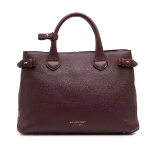 Burgundy Burberry Medium Leather and House Check Banner Satchel