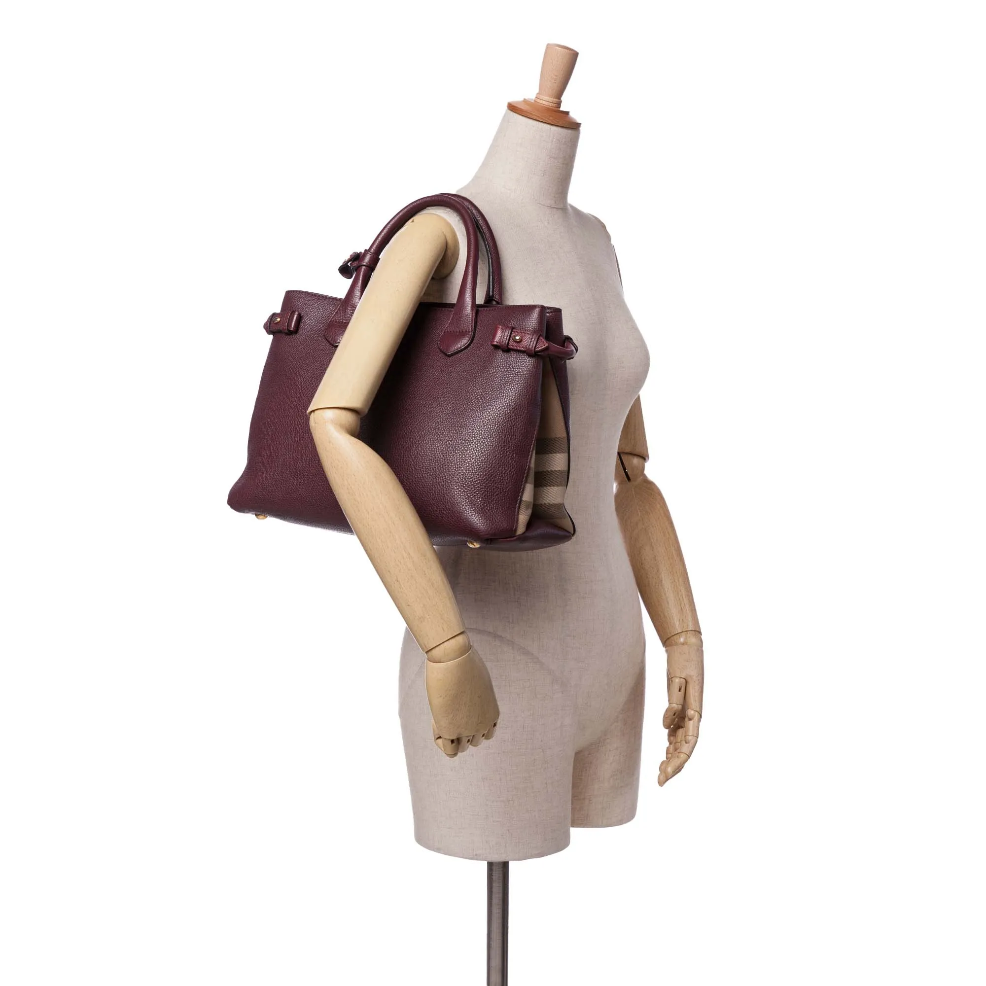 Burgundy Burberry Medium Leather and House Check Banner Satchel
