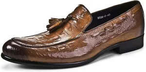 Burnished Crocodile Oxford for Men Formal Shoes Slip On Tassels Round Toe Block Heel Solid Color Casual Business Low Top