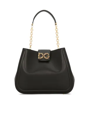 Calf leather handbag with shoulder strap