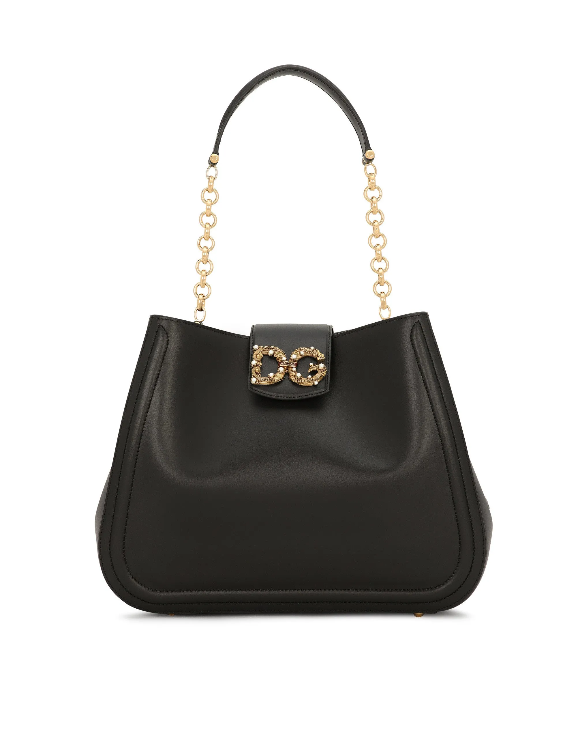 Calf leather handbag with shoulder strap