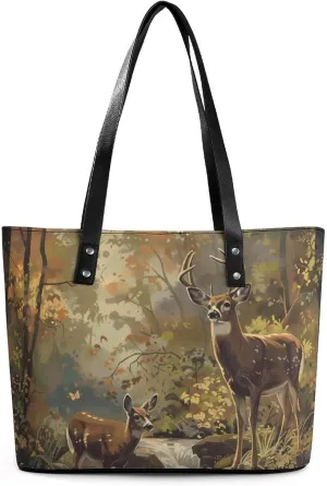 Camouflage Deer Hunting Tree Women's Tote Shoulder Bag Handbag Top Handle Leather 29 * 34 * 14cm