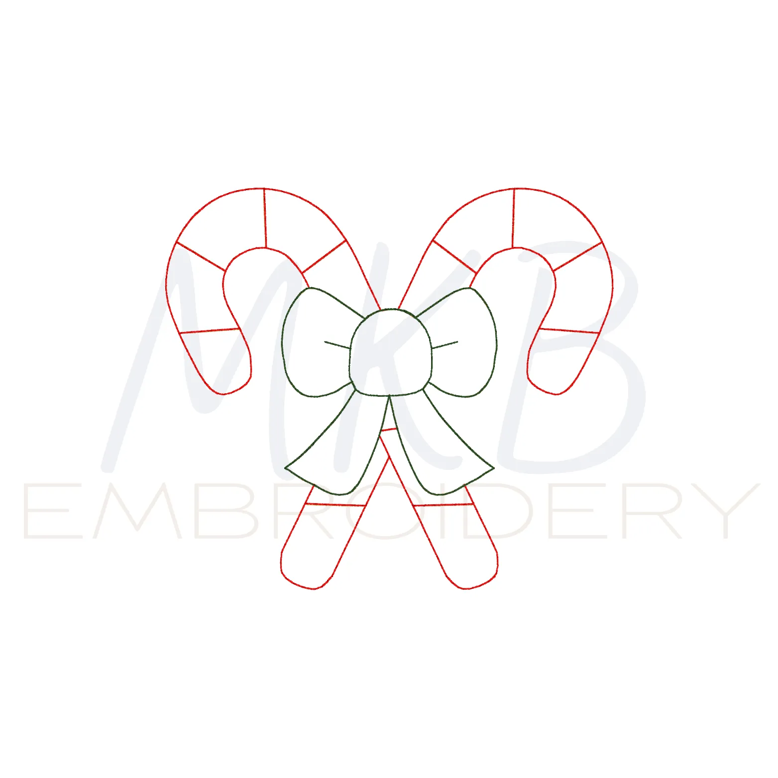 Candy Canes Crossed with a Bow Bean Stitch Applique - Large