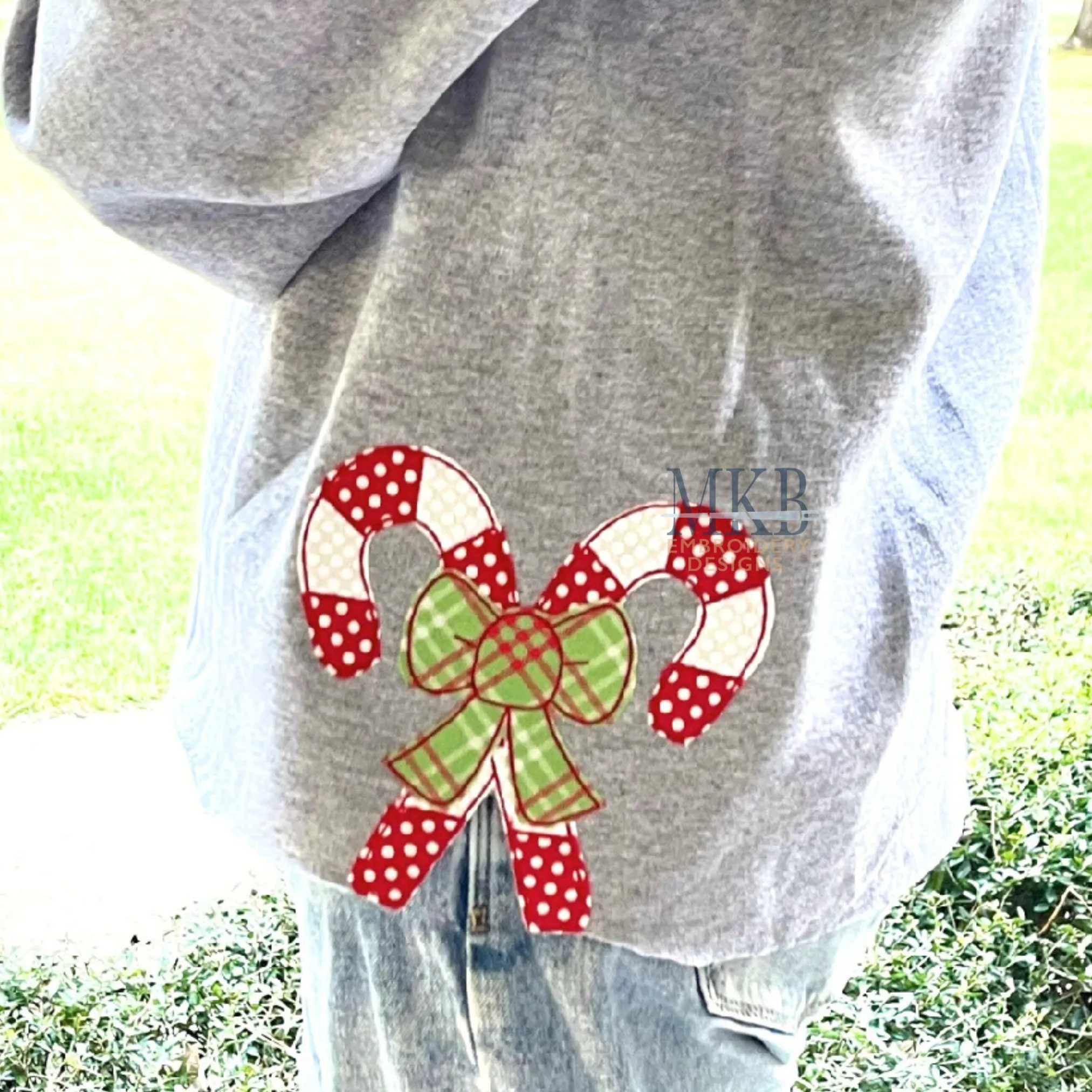 Candy Canes Crossed with a Bow Bean Stitch Applique - Large
