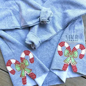 Candy Canes Crossed with a Bow Bean Stitch Applique - Large